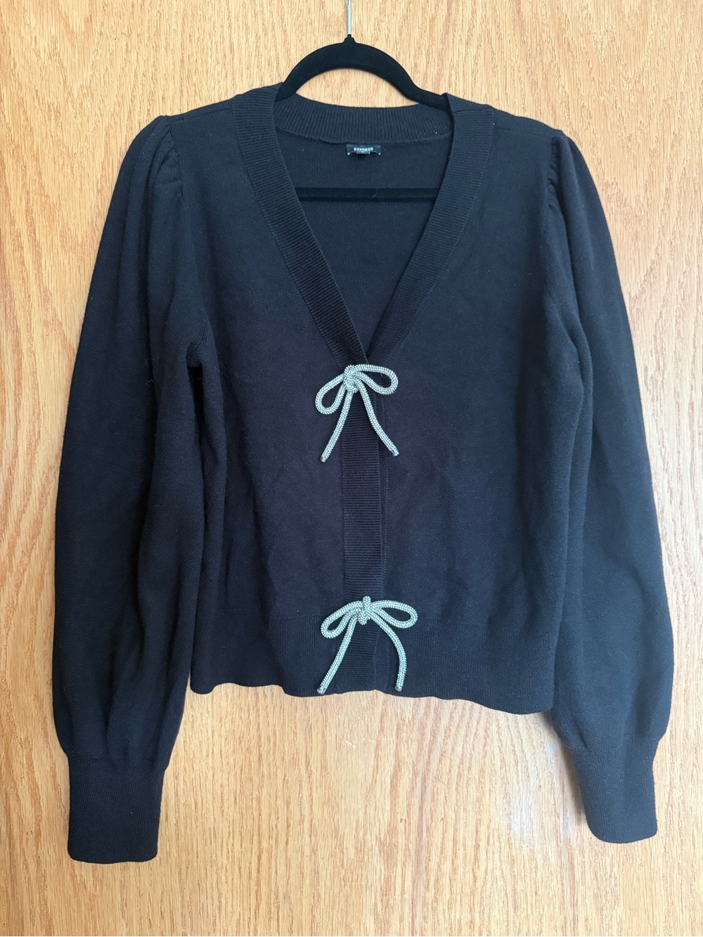 Express Black Bow-Tie V-Neck Cardigan